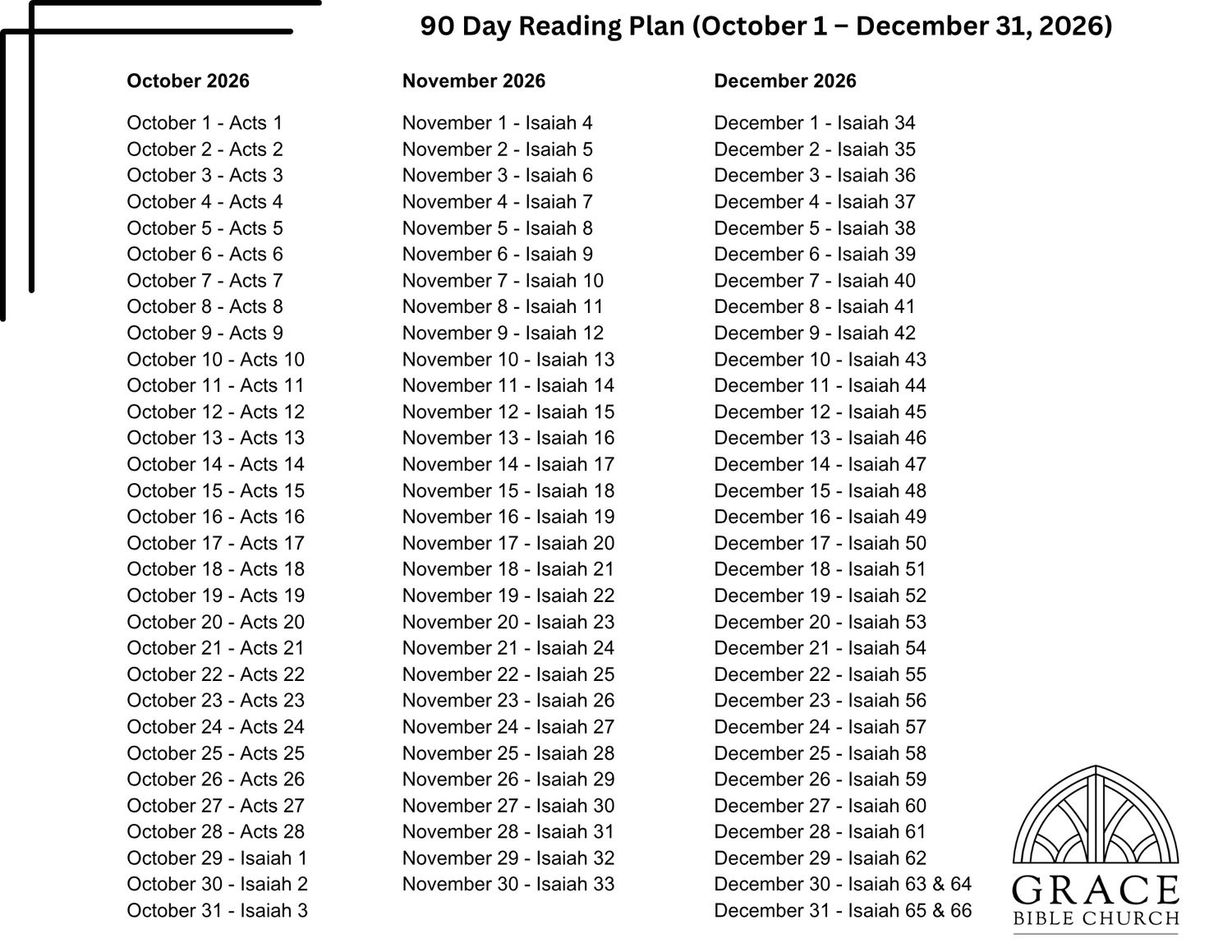 Grace Bible Church printable Bible reading plan